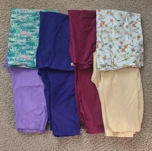 Bundle Of 4 Nursing Scrubs Size M Lavender, Navy, Burgundy, Yellow & Floral
